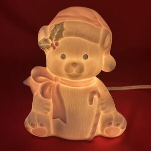 Vintage 1988 Porcelain Ceramic‎ Teddy Bear / Accent Light / Christmas Santa